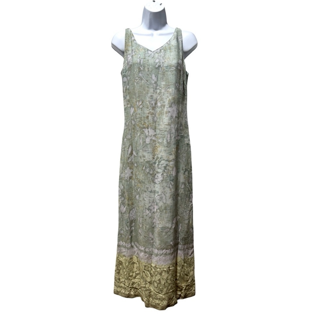 Sigrid Olsen Green Floral Maxi Dress Size 6 Boho Resort Sleeveless